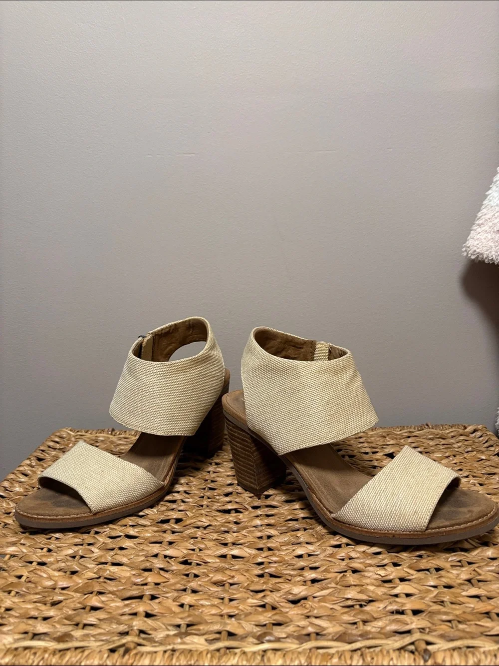 Toms Cream Canvas Dual-Strap Wedge Sandals